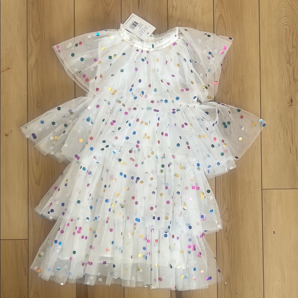 White Tulle Dress with Colorful Polka Dots